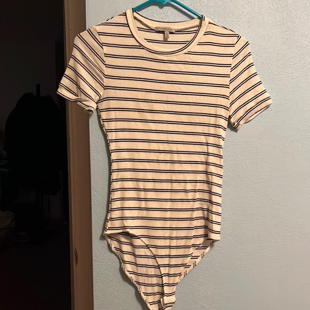 Bodysuit- Size S, By Charlotte Russe, White w/ black stripes